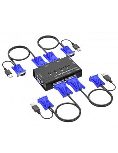 KVM 4 ports  vga usb avec cables