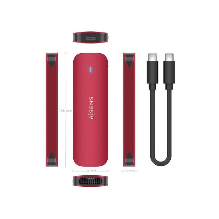 Boitier M.2 SSD NVMe  vers  usb-c  3.2 -ROUGE - adapt USB VERS USB-C en option-