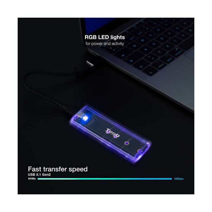 Boitier M.2 SSD NVMe  vers  usb-c  3.2 - TRANSPARENT
