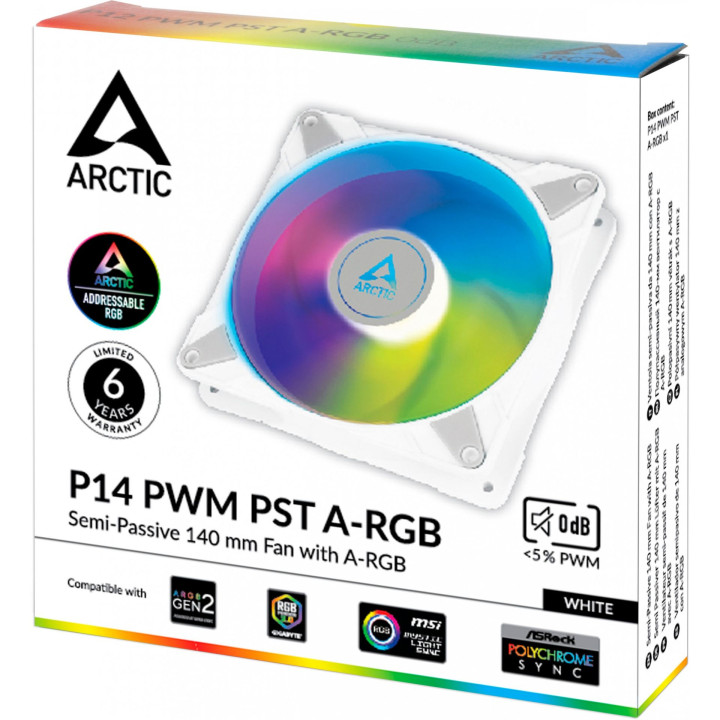 Ventilateur pour boitier 140mm ARCTIC P14PWM PST A-RGB Blanc