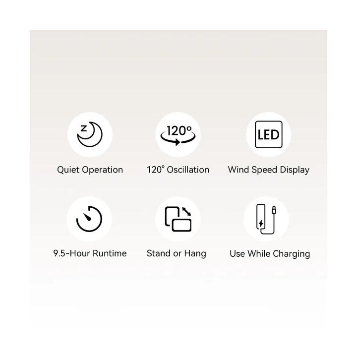 Ventilateur bureau BEIGE VENTION  max 2500t/mn batt 3000mha USB-C