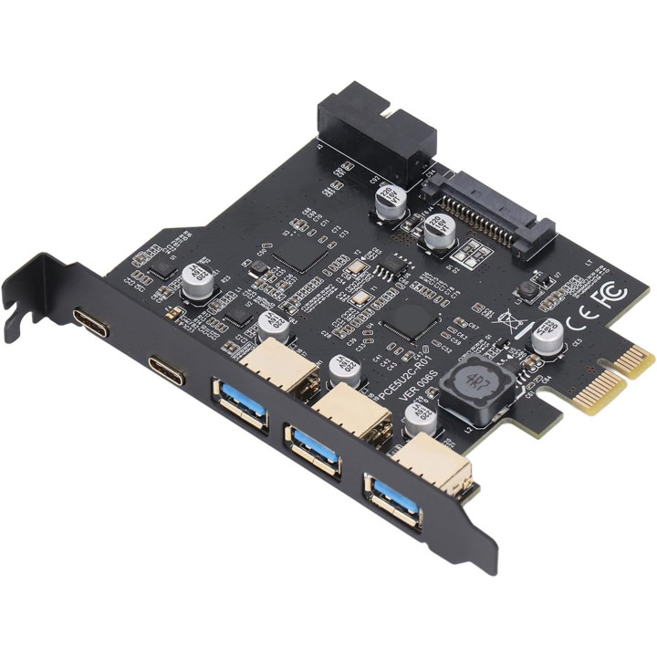 Carte PCI Express vers USB3.0 5 ports et USB-C 2 ports + 1port inte-- alim SATA