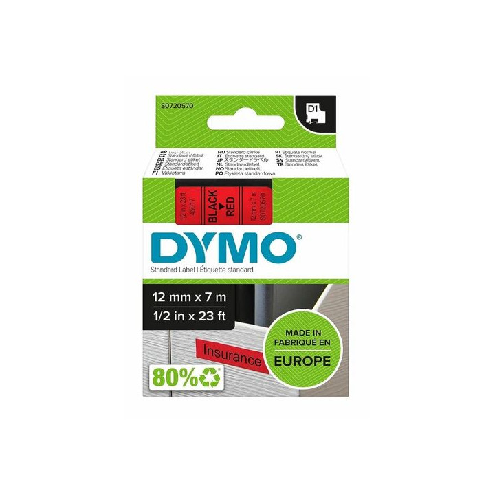 Dymo D1 - ruban d'étiquettes autocollantes - 12 mm x 7 m - noir  rouge S0720570