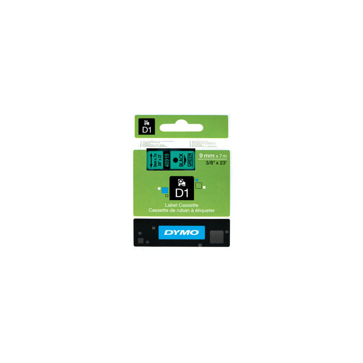 Dymo D1 - ruban d'étiquettes autocollantes - 9 mm x 7 m S0720740 noir fond vert