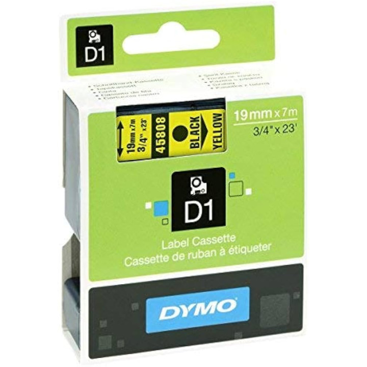 Dymo D1 - ruban d'étiquettes autocollantes - 19mm x 7 m S0720880 noir fond jaune