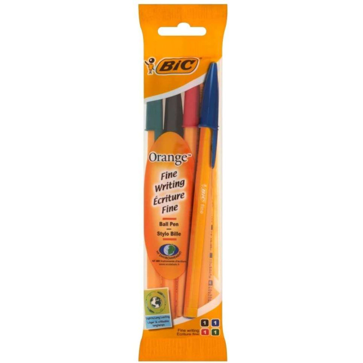 BIC 4 stylos à bille ORANGE  original noir rouge vert bleu