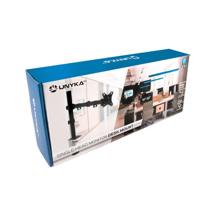 Support 1 ecran articule H-B D-G   max 32p 9kg  pince bureau NOIR