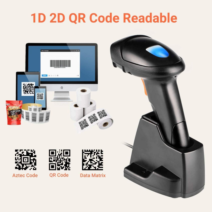 Douchette sans fil  QR Code + code barre 2.4ghz avec socle chargeur