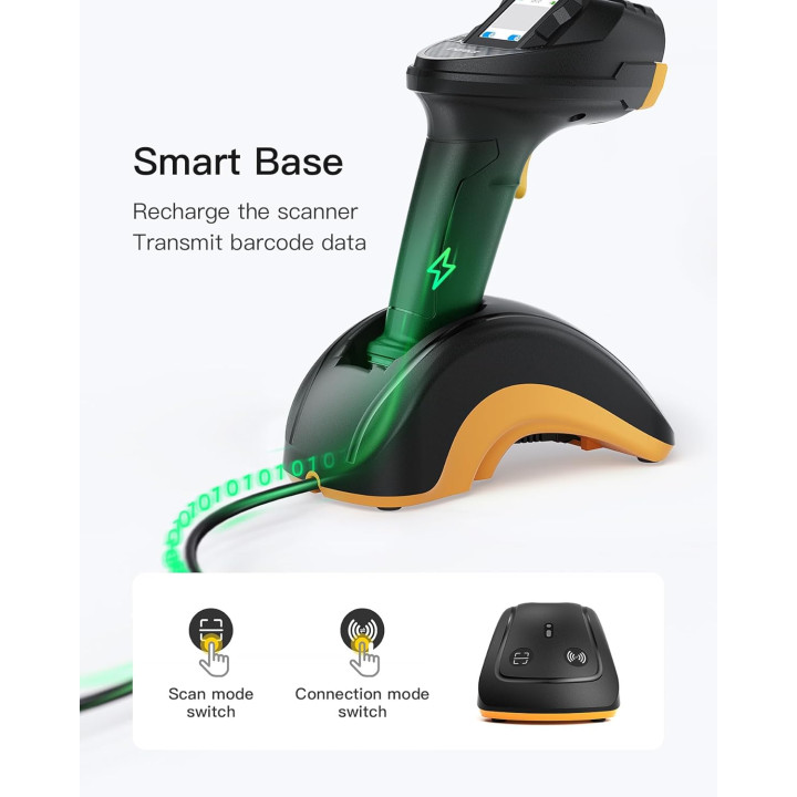 Douchette sans fil bluetooth support chargeur mains libres QRcode code barre