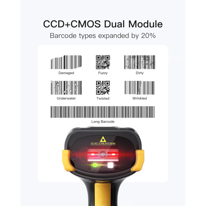 Douchette sans fil bluetooth support chargeur mains libres QRcode code barre